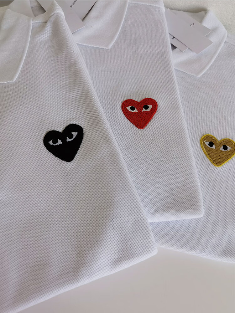 川久保玲潮牌男女休闲polo爱心刺绣短袖t恤纯棉大码上衣情侣装