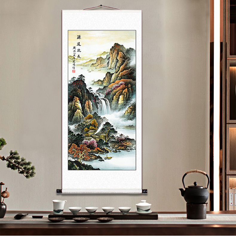 国画山水画玄关客厅挂画鸿运当头风水靠山中堂画轴卷轴 一帆风顺 200*