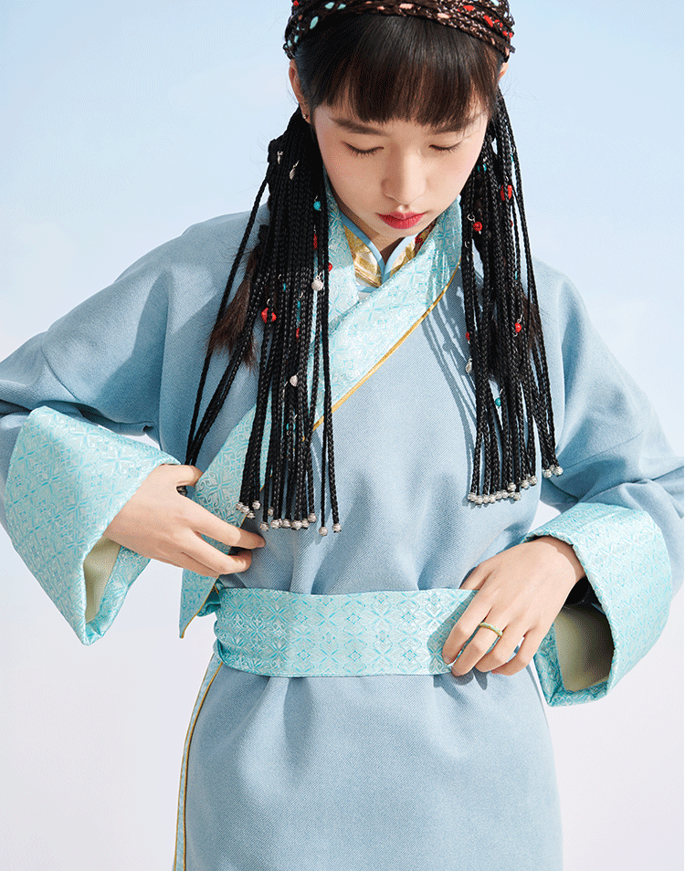 藏装女士新款藏族服装女全套藏袍藏族服装女写真蓝色毛领西藏民族风