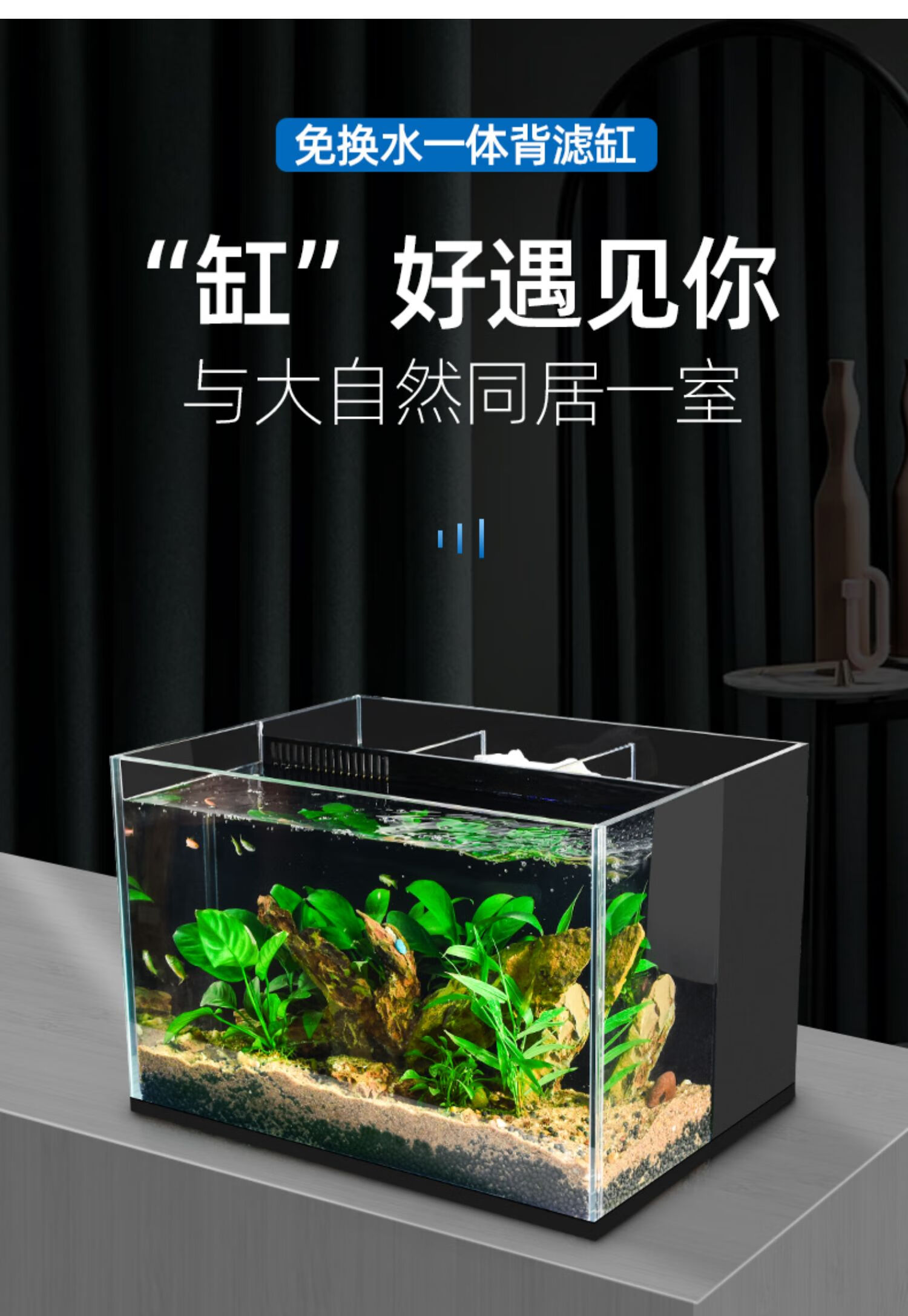 夢雷寵背濾魚缸超白金晶定製免換水背濾一體缸家用懶人生態玻璃魚缸