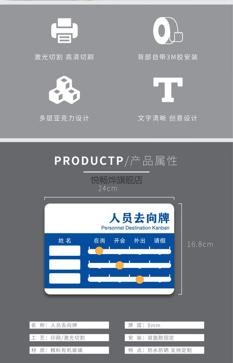 2022新款人员去向牌铝合金 亚克力工作人员去向牌定制员工岗位牌公司