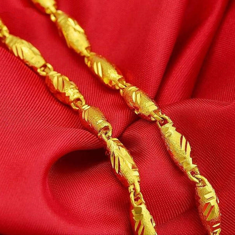 18k项男女龙头镀沙金子首饰999圆珠不掉色六角链含金35