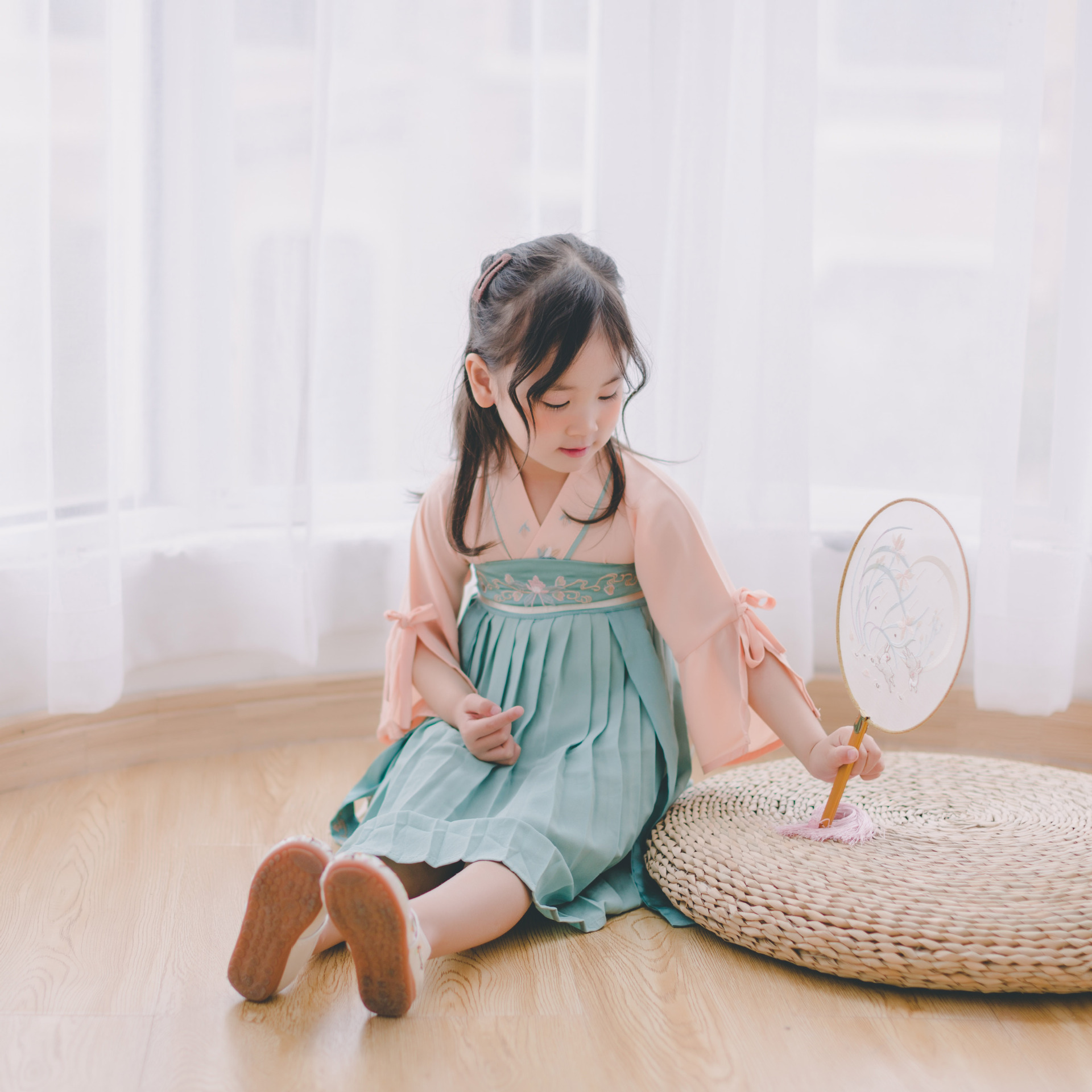 桔粒女童汉服2021夏装儿童连衣裙中国风古装小女孩襦裙宝宝唐装童装