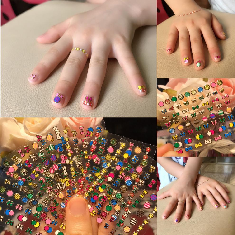公主美甲蝴蝶结小花儿童大人指甲贴纸美甲贴幼儿园小孩环保贴花定制神