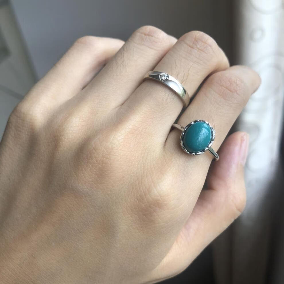 n轻奢绿松石戒指男12-15#新品简约炫酷潮流情侣霸气友扳指大气指环 女