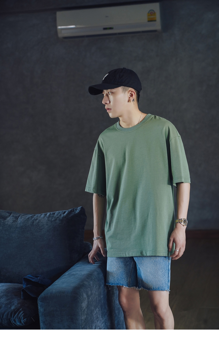 夏季纯色百搭圆领短袖t恤男潮流半截袖体恤宽松打底衫 黑色 m