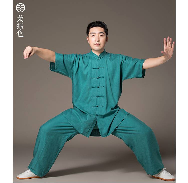 太极服短袖夏款 沽唐记棉麻太极服短袖 男女夏季练功服亚麻晨练服春秋