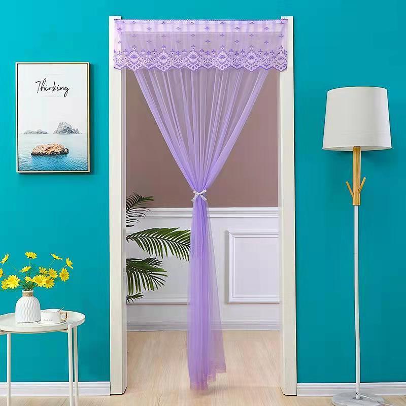 门帘魔术贴防蚊蝇夏季纱门帘新款家用免打孔卧室门帘温馨粉色单层80宽