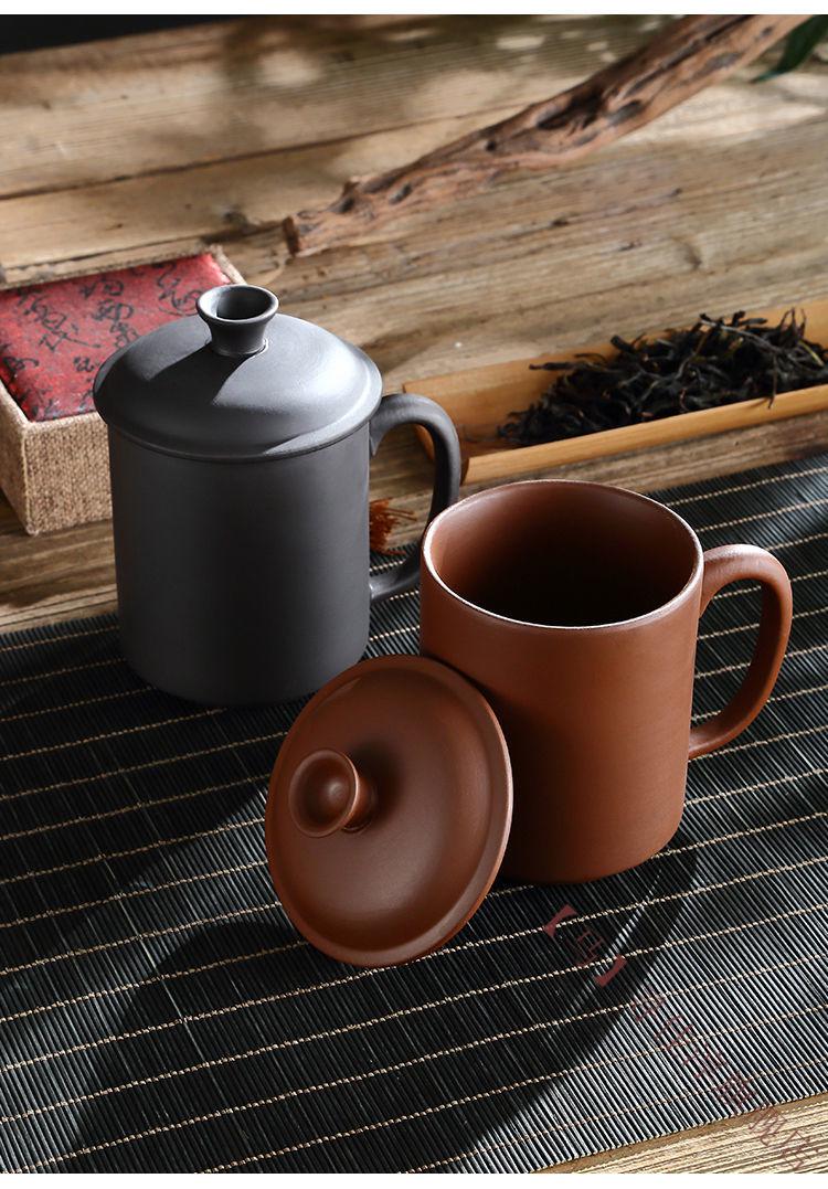 宜兴紫砂茶杯紫砂杯带盖陶瓷杯办公水杯盖杯茶水分离泡茶杯企鹅gai杯