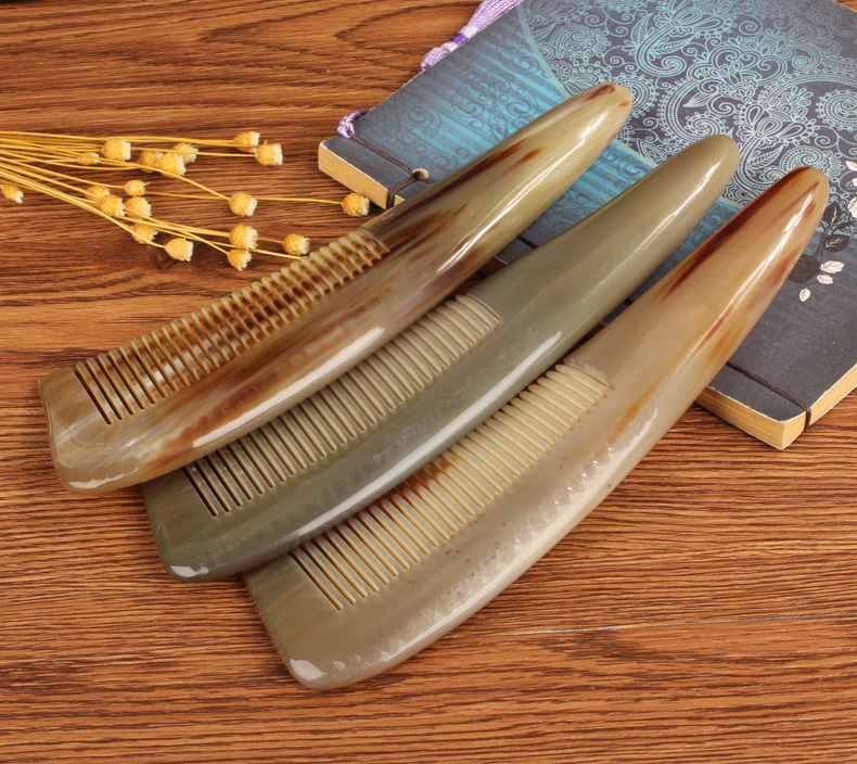 牛角梳子男士专用牛角梳男女大脱发木梳头皮经络按摩家用礼品梳子 白