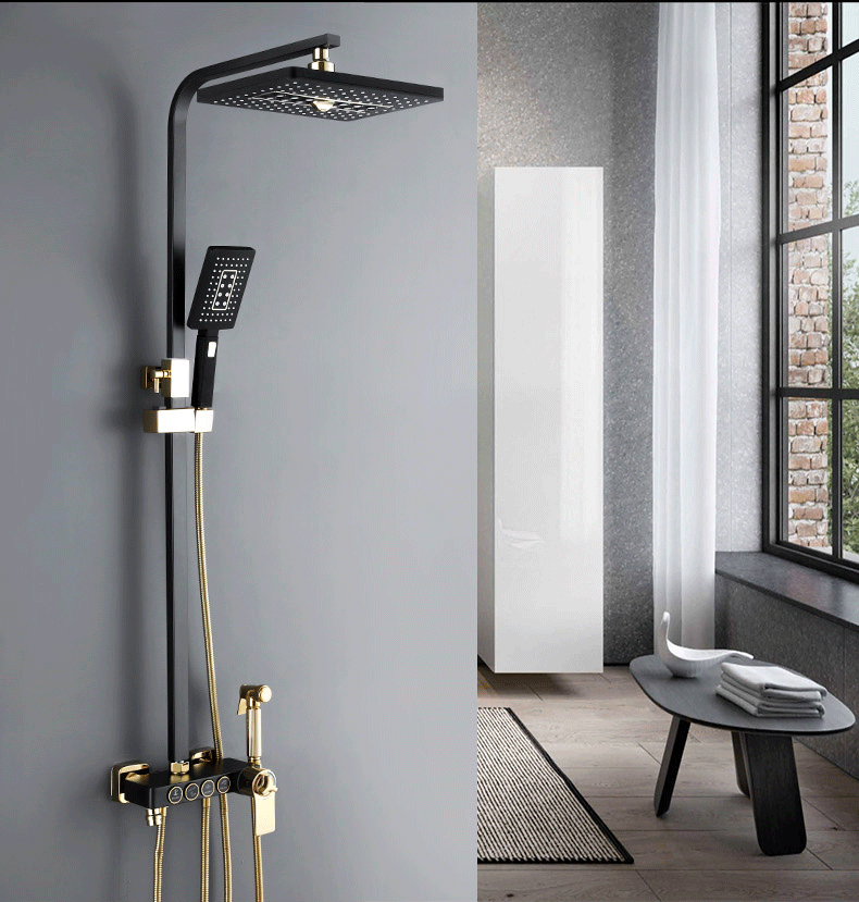 家用淋雨沐浴全铜黑色黑色北欧淋浴花洒套装全铜龙头淋雨喷头浴室家用
