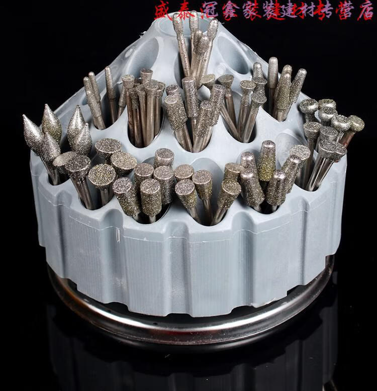 电动金刚砂磨头玉雕工具套装翡翠原石开窗去皮打磨钻头玉石雕刻针速洛