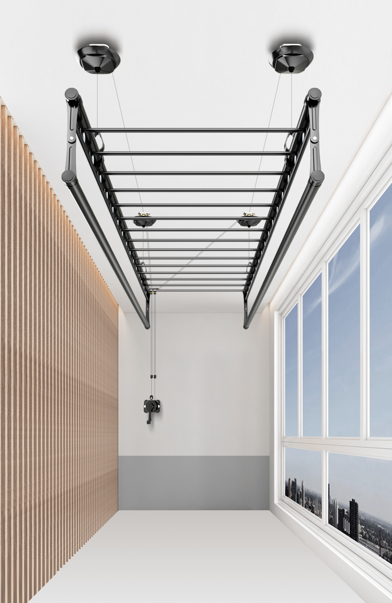 轻奢高端手动晾衣架升降晾衣架手摇阳台晾衣杆双杆式室内自动折叠晒被