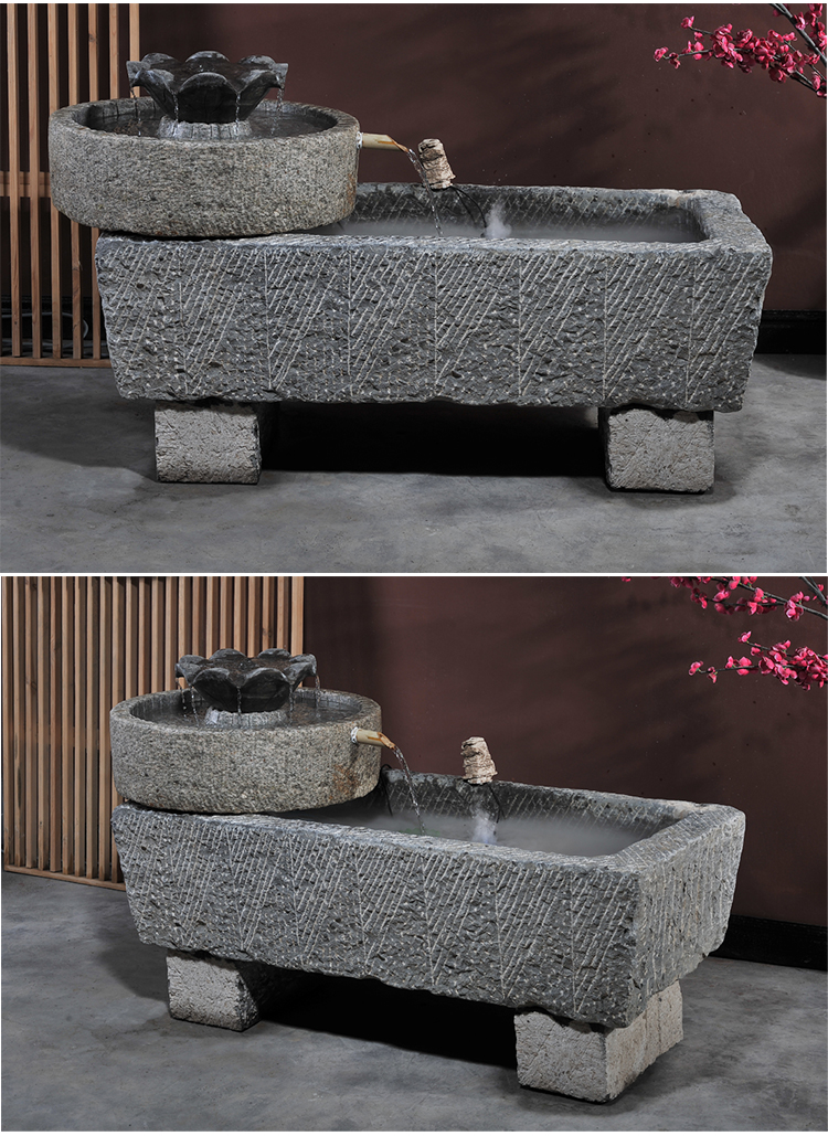 老旧石槽鱼缸鱼池石头石缸养鱼户外庭院石磨青石马槽景观流水摆件流水