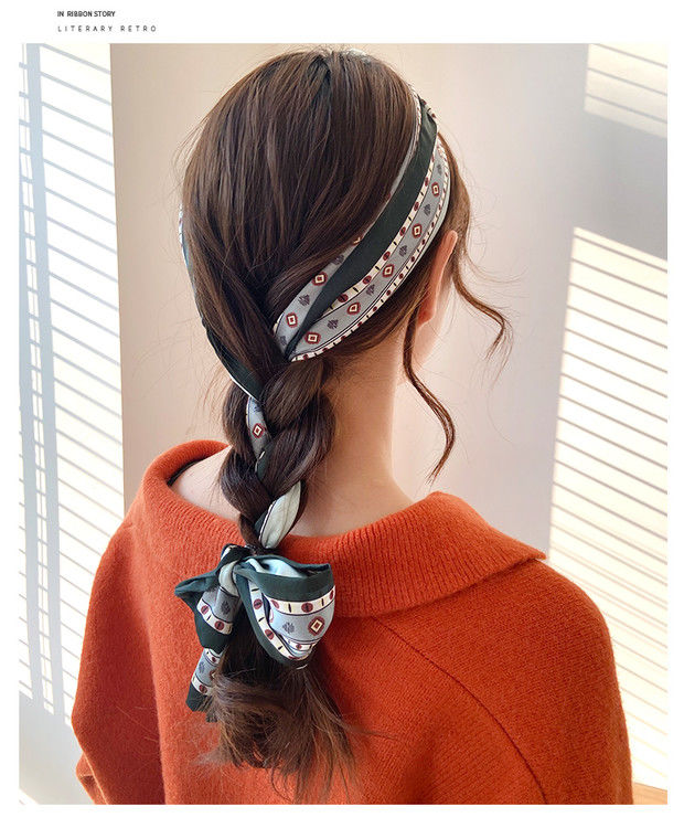 扎头发的丝巾发带女绑发飘带头绳法式复古丝巾女小长条丝带装饰头巾扎