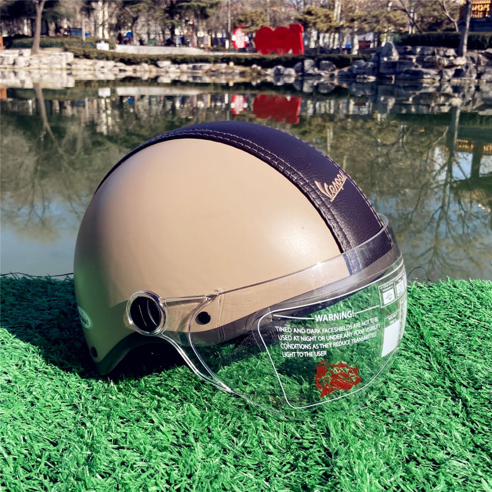 电动电瓶车头盔男女士四季通用安全帽摩托电瓶车半盔比亚乔vespa 香槟