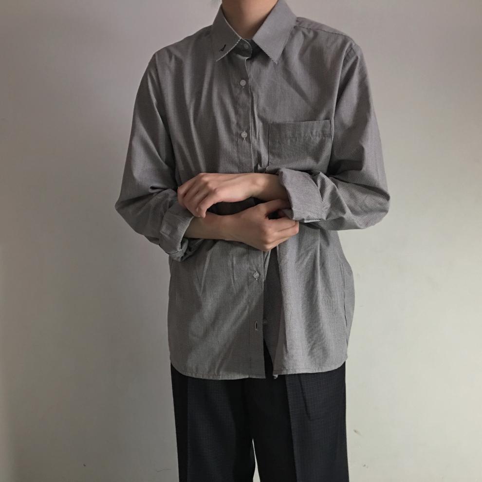【4月发】anzmo贩卖元气原创黑白格子长袖尖领衬衫 jk/dk制服衬衫男装
