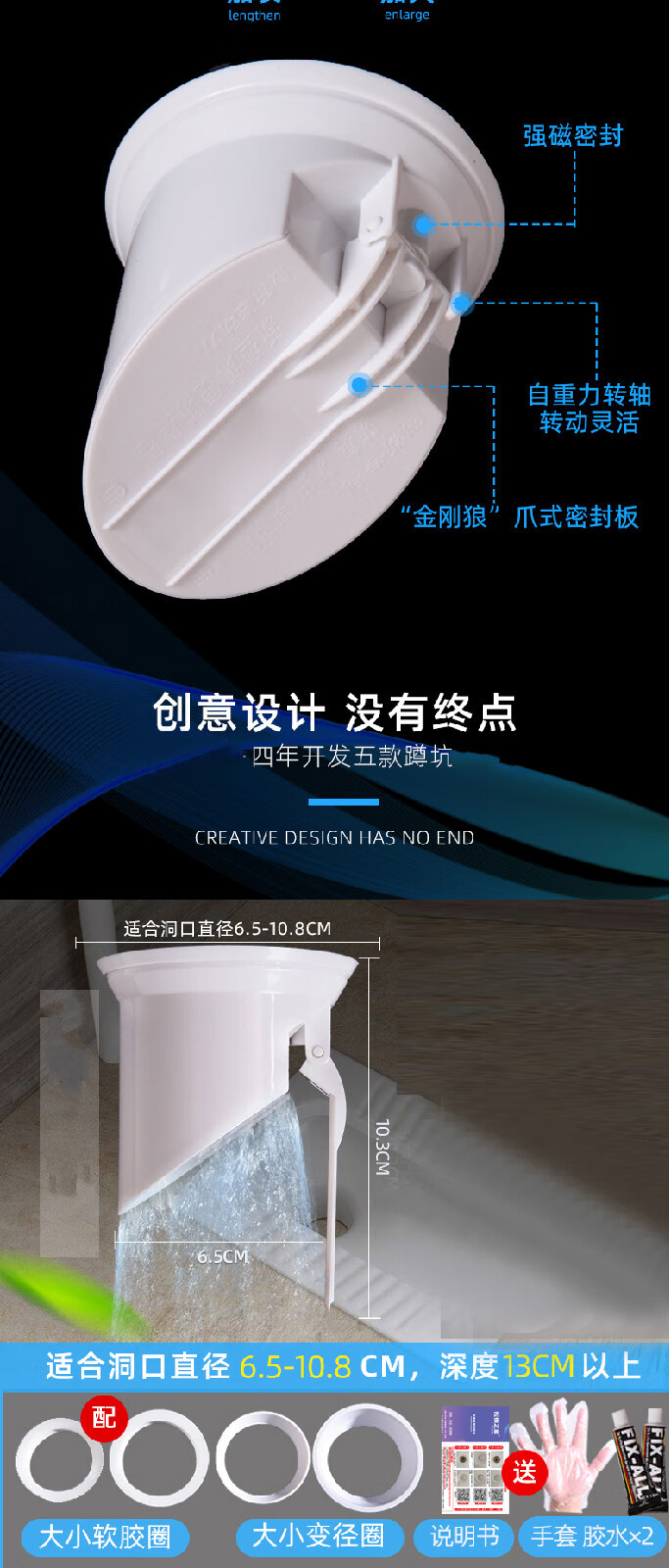 厕所蹲坑蹲便器便池塞卫生间盖板防掉落塞子新款蹲便器防臭盖1个