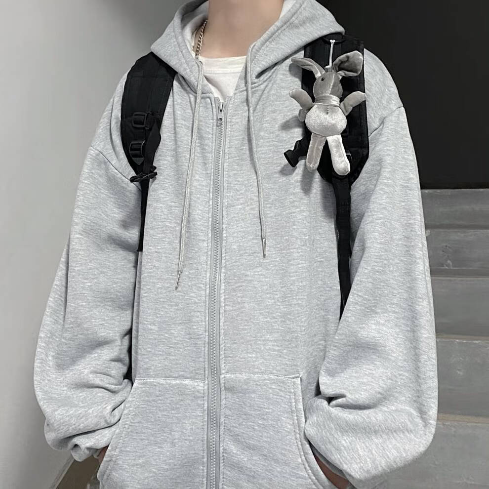 连帽卫衣男潮流ins韩版冬加绒情侣运动拉链男女秋冬兜帽衫冬款男士带