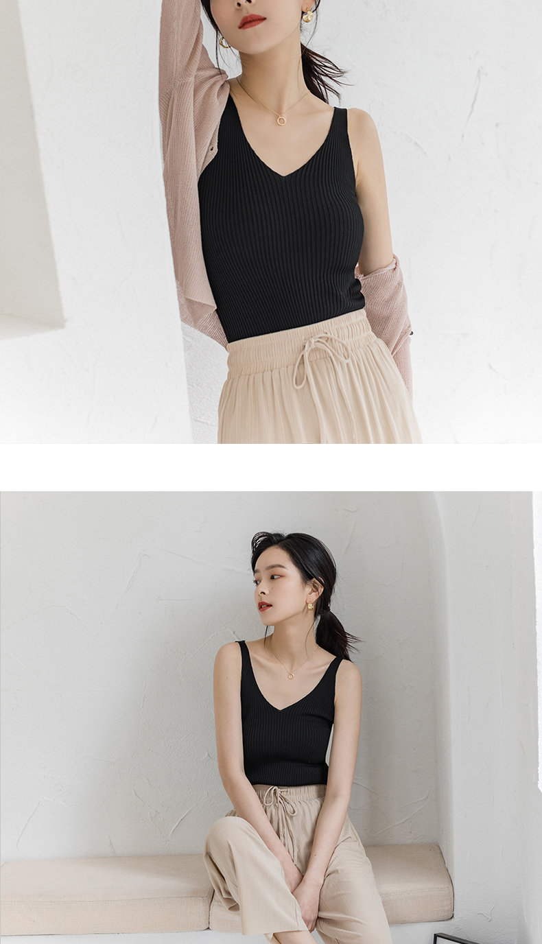 吊带背心女2020夏新款v领针织冰丝打底衫外穿内搭显瘦小清新上衣 蓝色