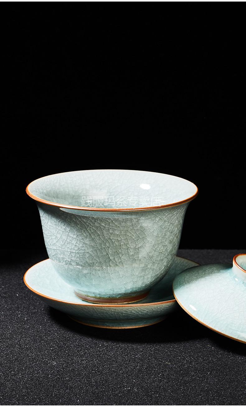 盖碗茶杯大号家用大号陈文德汝窑盖碗开片可养三才盖碗陶瓷功夫茶具