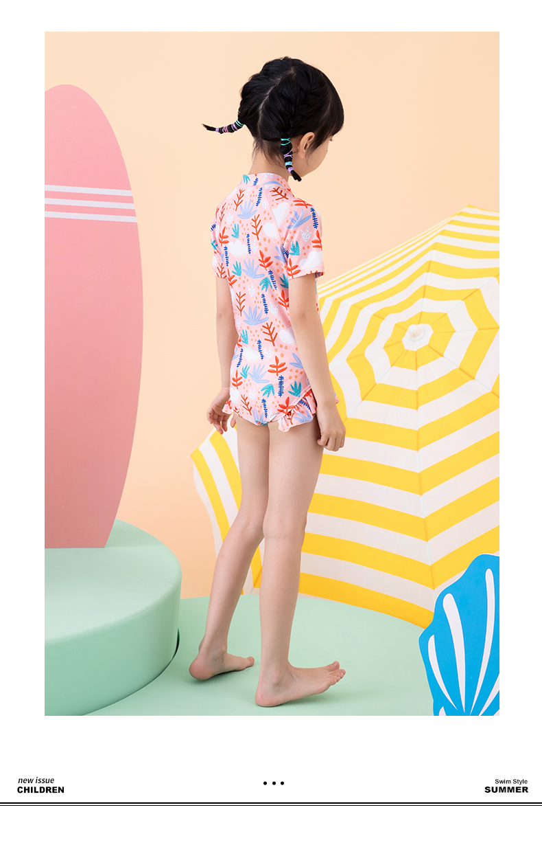 361度儿童泳衣女童连体三角2022年新款可爱宝宝温泉泳装西瓜粉6码建议