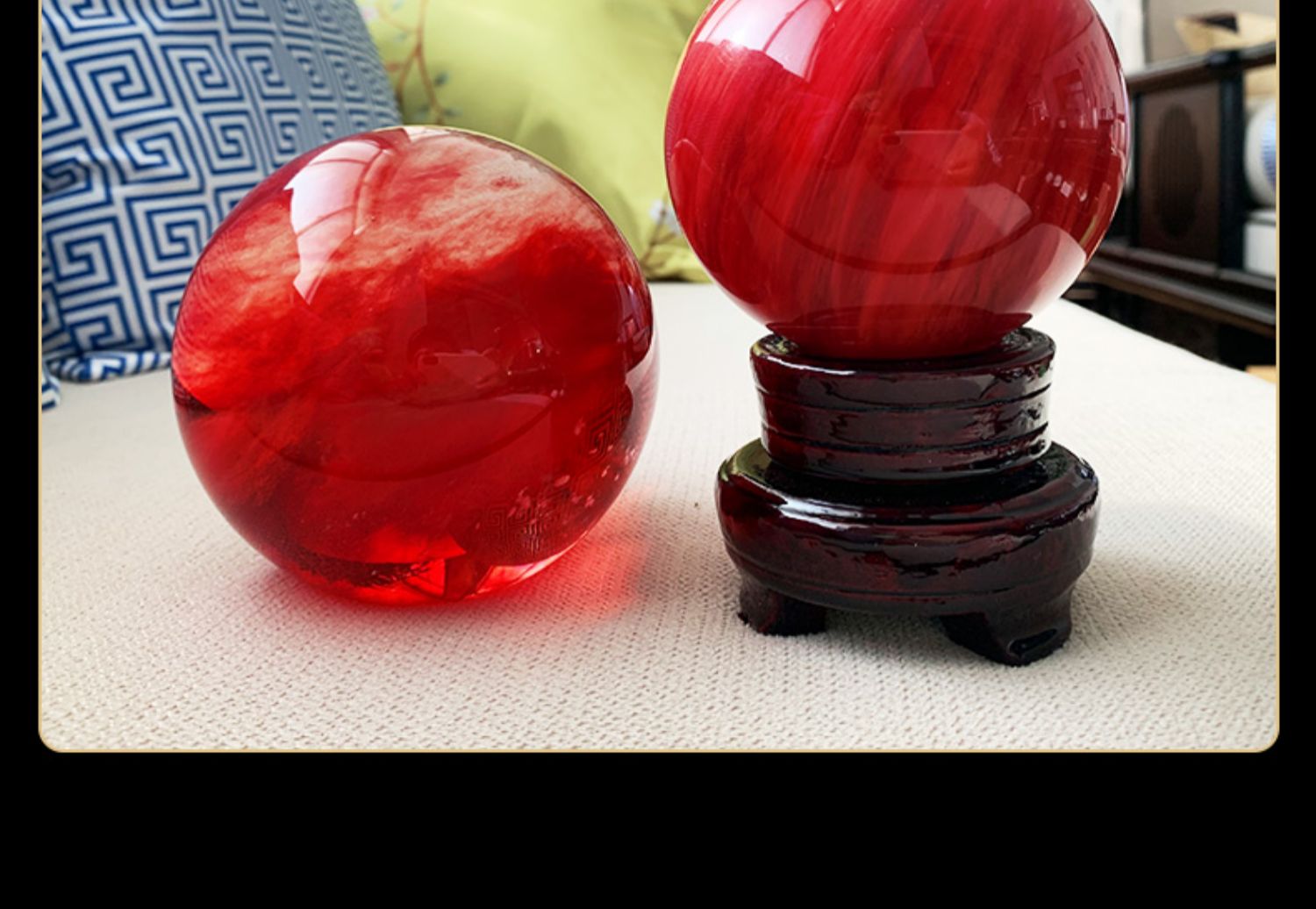 恋江南 七夕情人节礼物红色水晶球摆件红球鸿运当头黄白大小号玻璃球