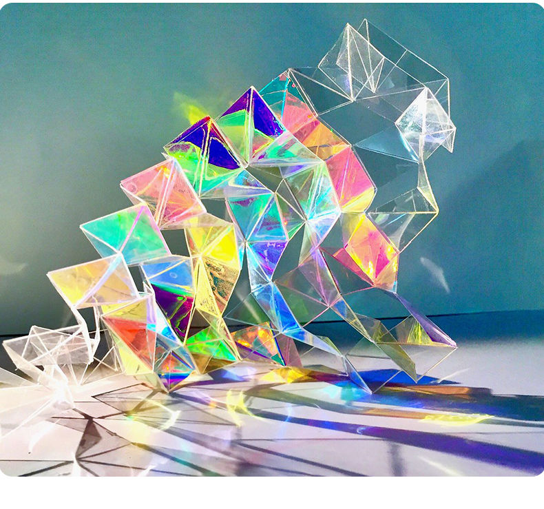 炫彩膜幻彩镭射纸摄影道具手工贴纸透明装饰膜彩色发光玻璃纸贴膜蓝色