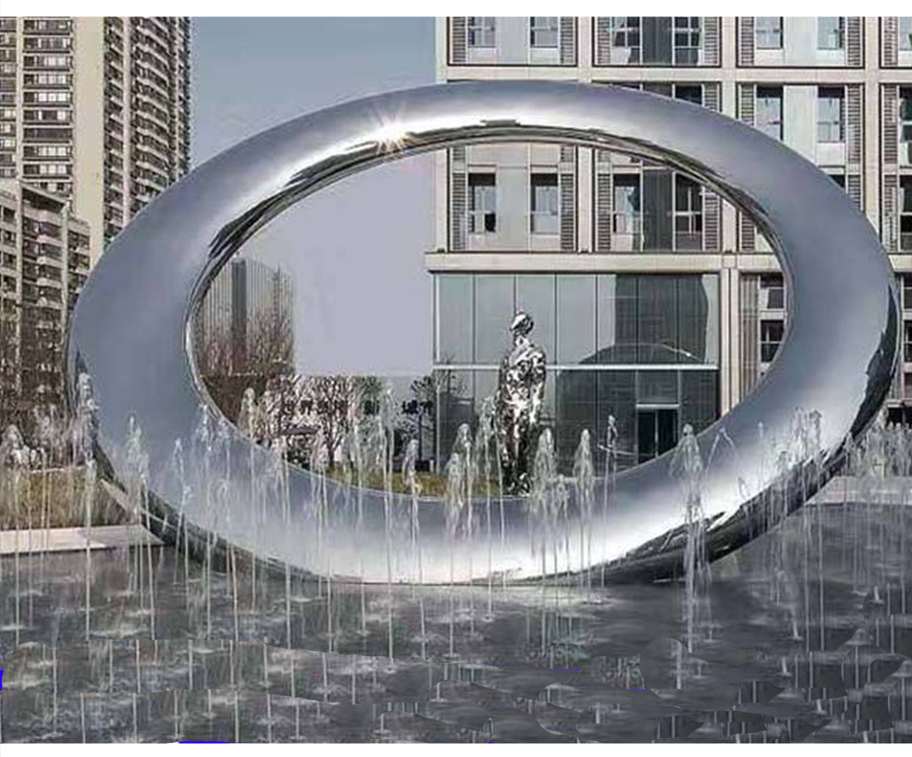 不锈钢喷雾雕塑定制圆环水雾门摆件绿地水帘发光装置网红打卡道具