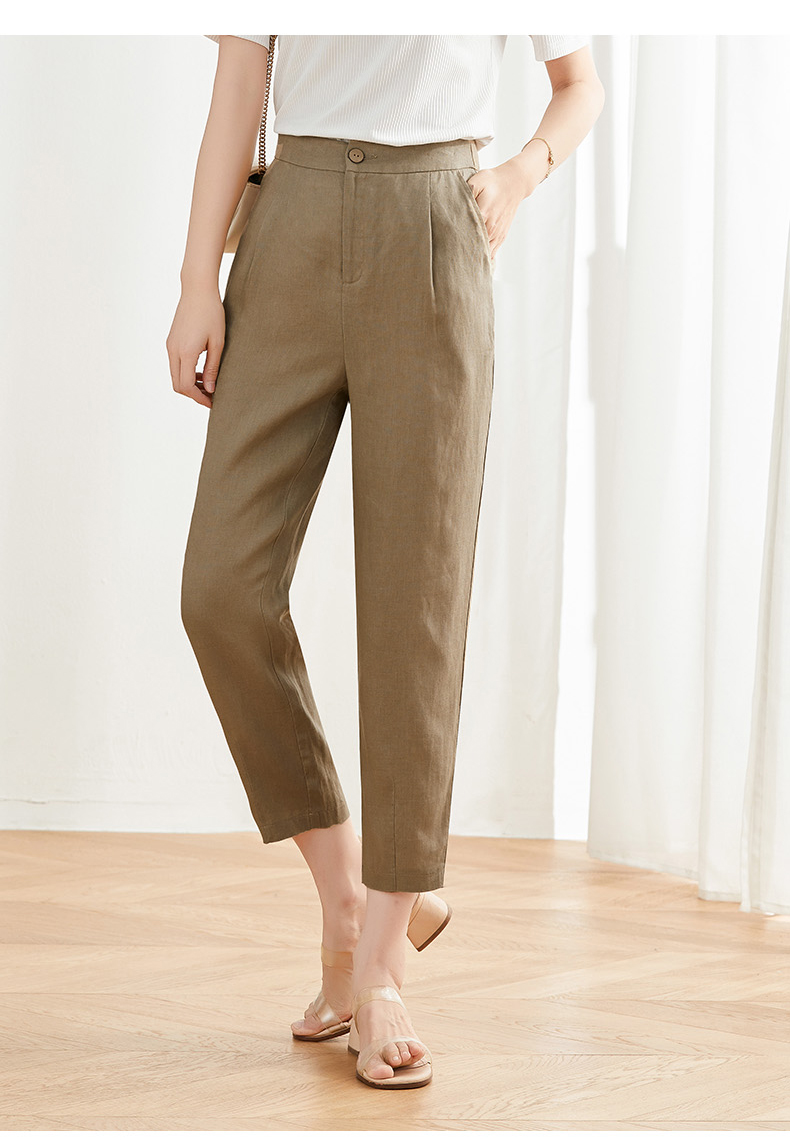 娅丽达亚麻裤子高腰休闲哈伦裤女2022夏季薄款女裤 米色(i0) 28【图片