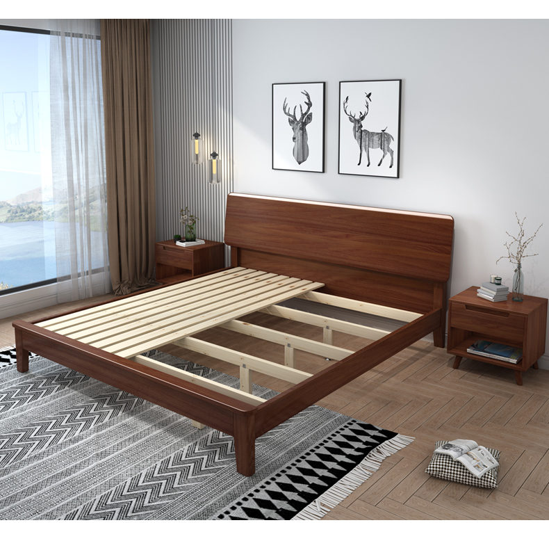 5经济型次卧直销胡桃色床铺主卧室双人床 升级款实木床 1柜【胡桃色】