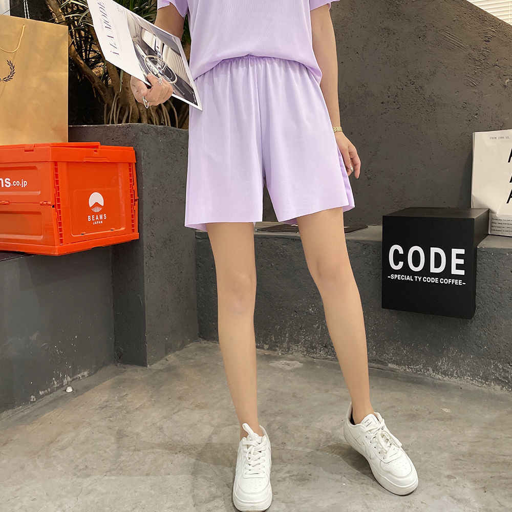 腿长裤子宽松短裤女200斤运动沙滩裤显瘦休闲裤大裤衩潮浅紫色xl80100