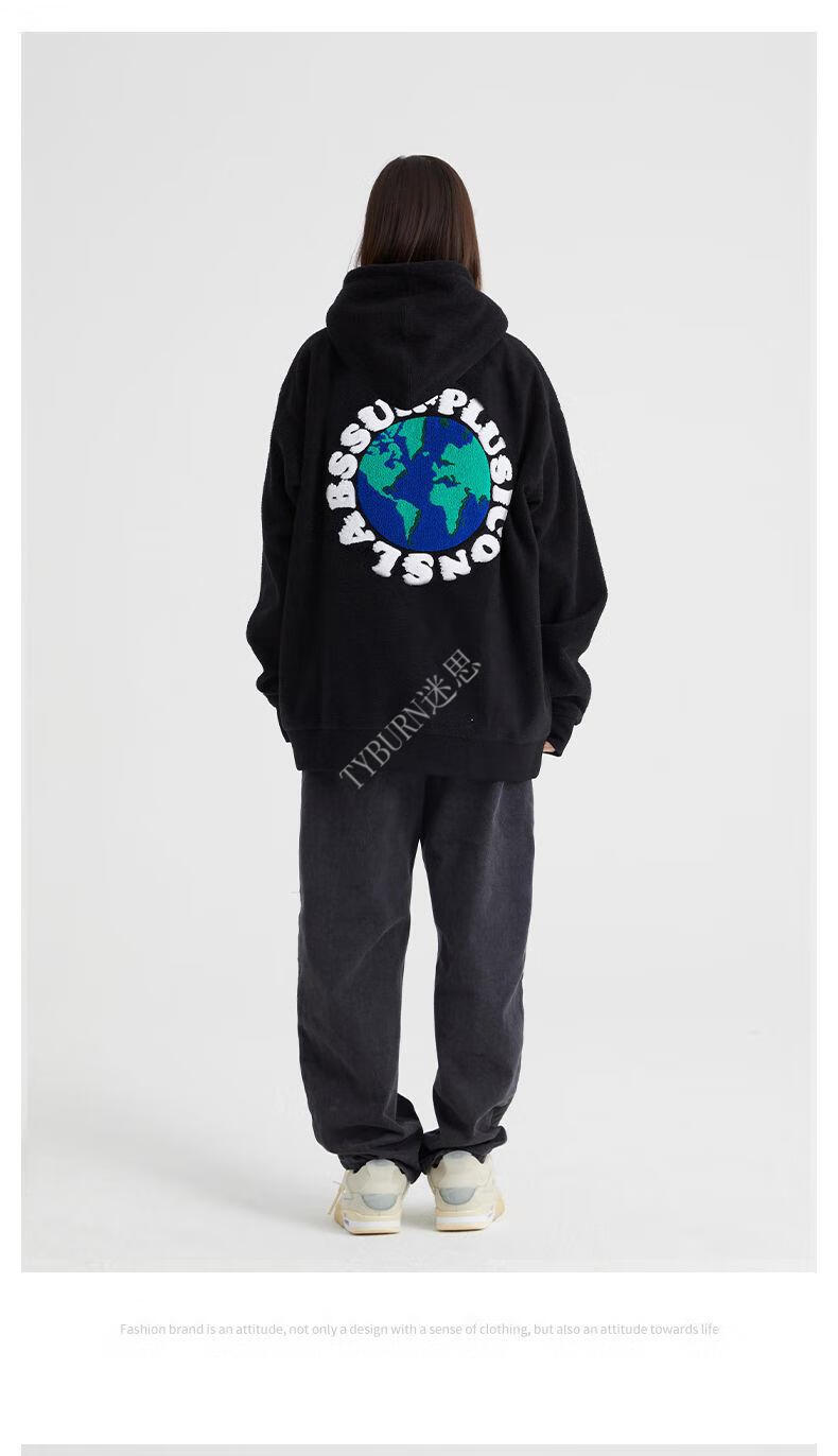 iconslab联名ssur plus圈星地球薄款卫衣情侣建鹏同款oversize 黑色