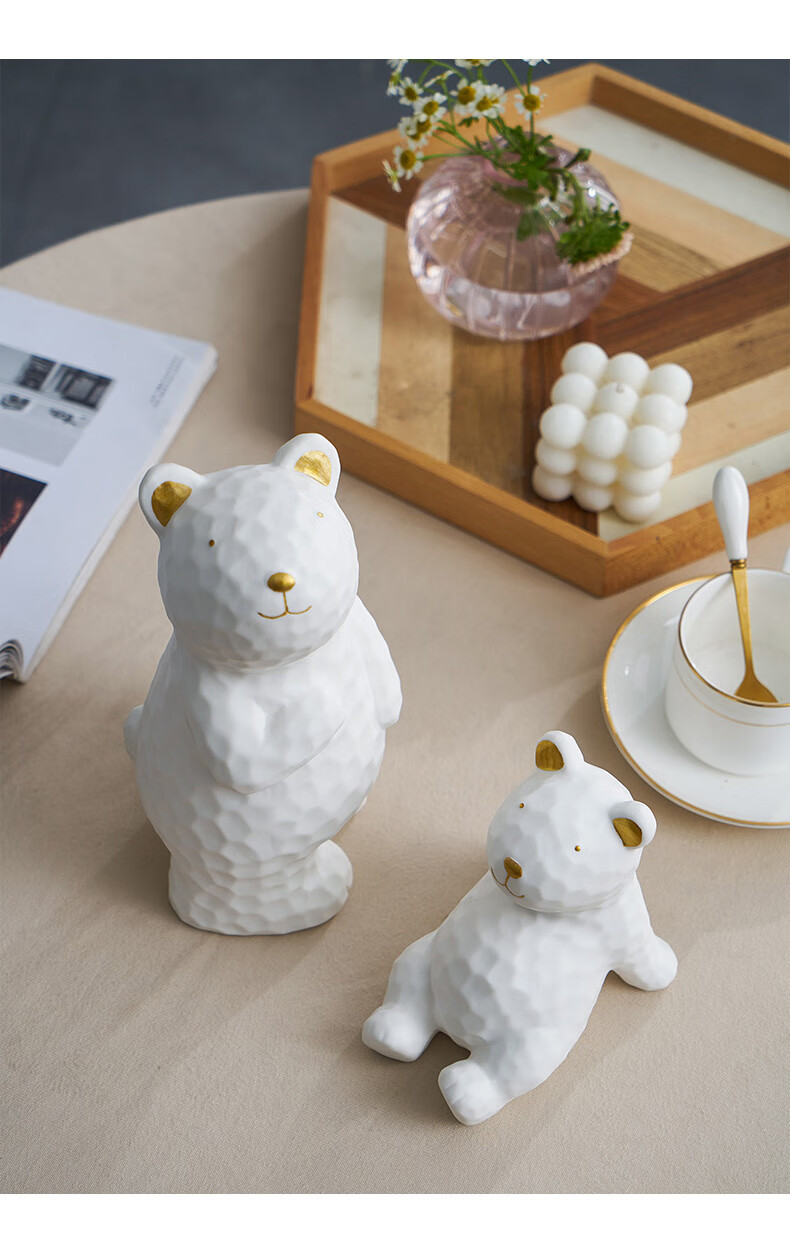 创意现代简约陶瓷小熊摆件轻奢酒柜电视柜客厅玄关家居装饰品呆呆熊一