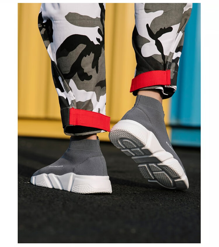 斯多朴巴黎时装周走秀同款2男鞋袜套轻便飞织高帮大码篮球鞋文化鞋 桔