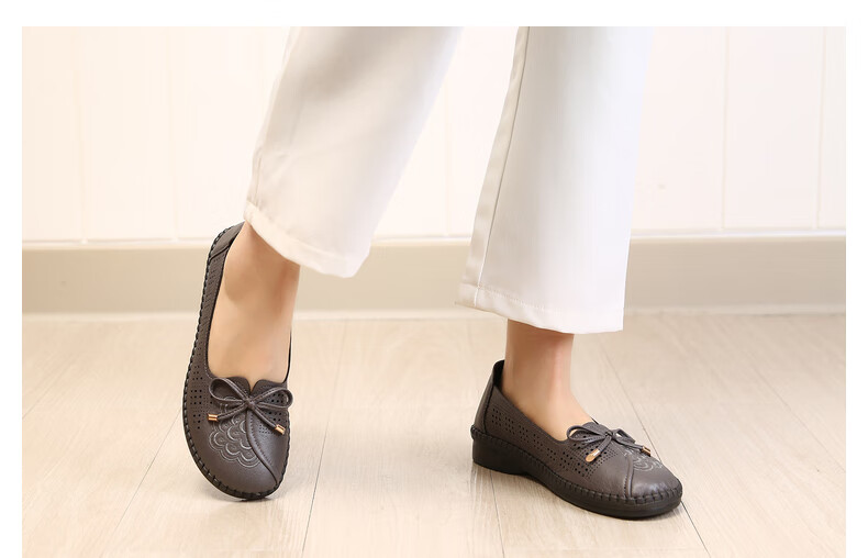 老美华22夏季中老年女士布鞋妈妈休闲鞋一脚蹬透气女鞋灰色35