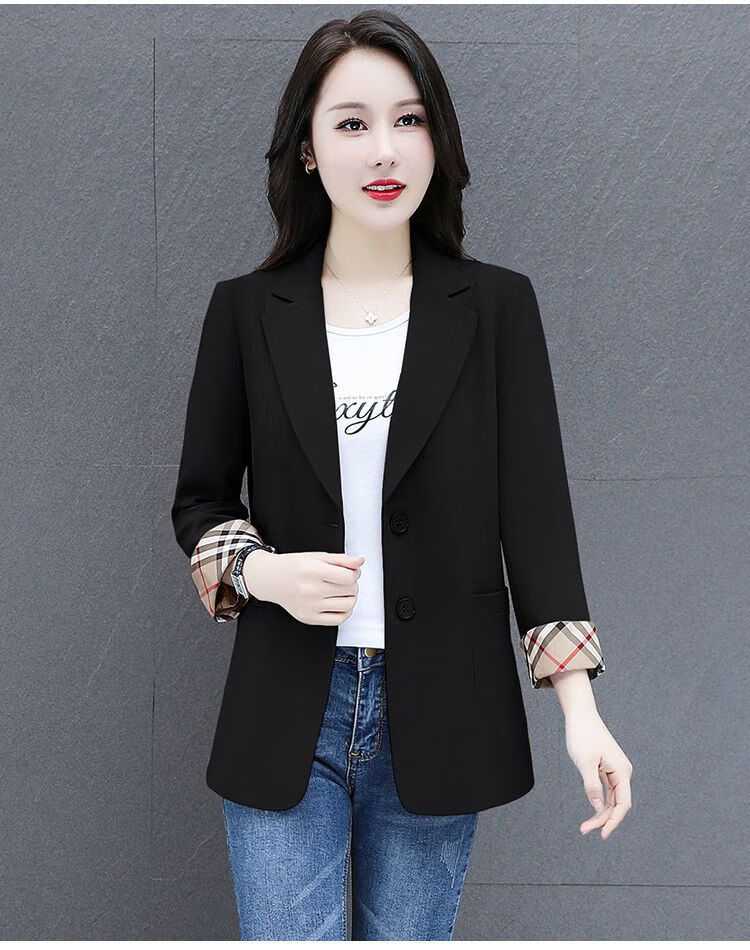 夏季小西装外套女妈妈上衣休闲气质薄款小个子西服潮黑色l105斤以内