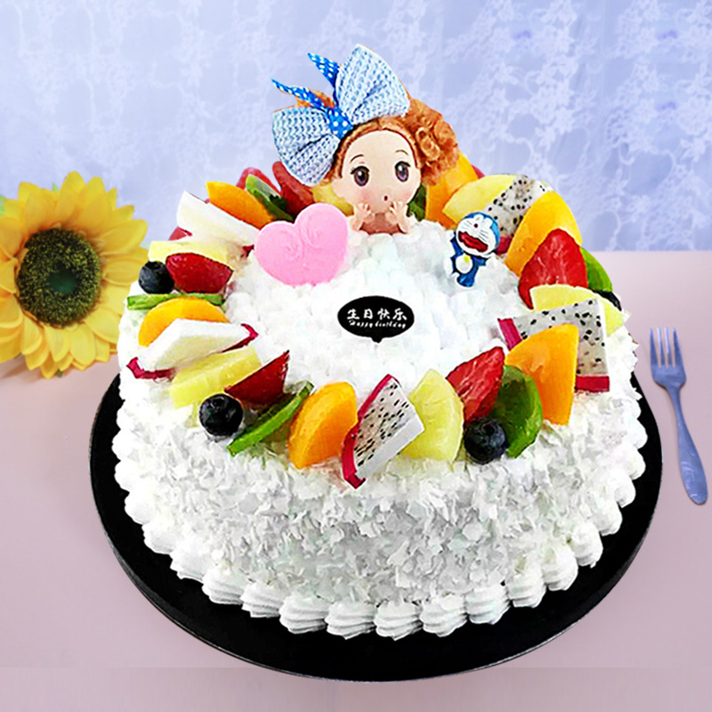 优微网红火烈鸟皇冠流行仿真水果生日蛋糕模型塑胶样品抖音 图十 6寸