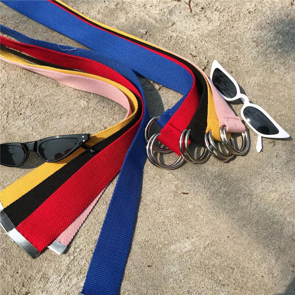 扣带纯色紫色彩色女生布条潮流裤带帆布腰带百搭黑色春季女学生 粉色