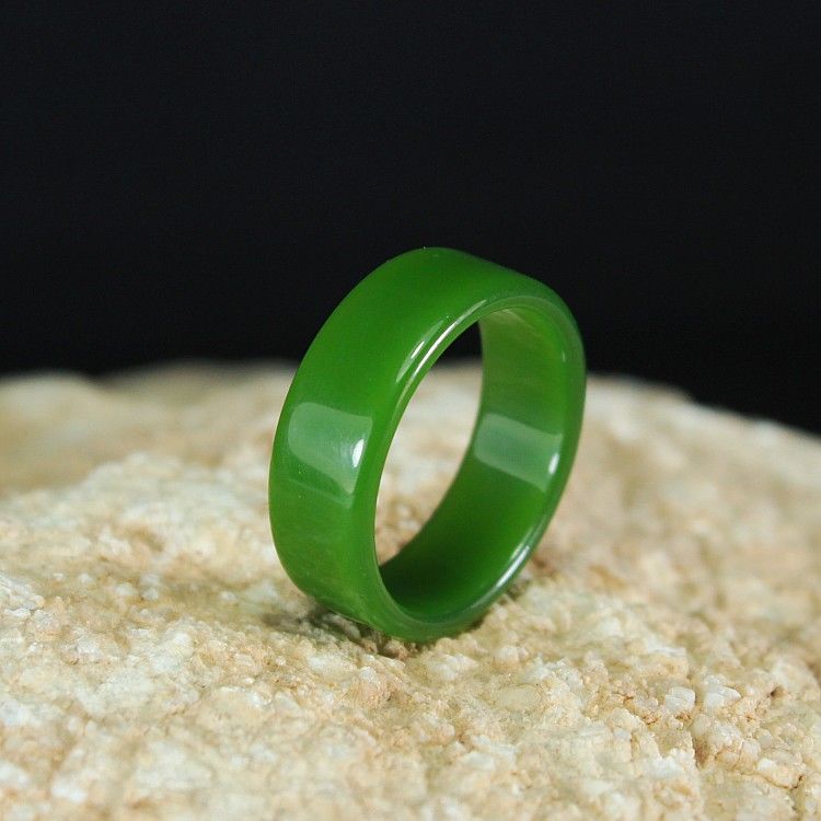 天然玉石和田玉碧玉菠菜绿直筒戒指男女款首饰指环 内径19mm
