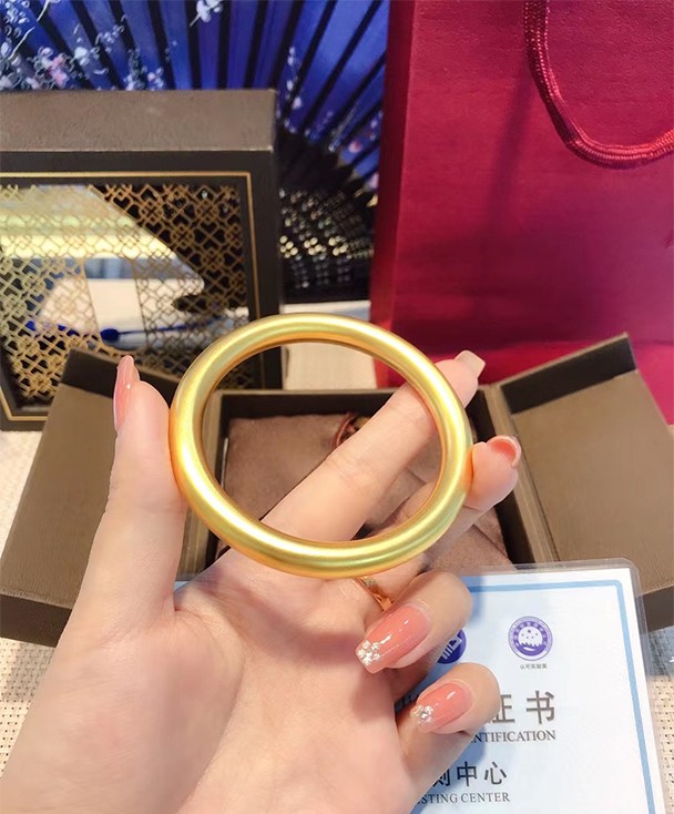 面闭口黄金镯子女999足金光圈镯50克生日礼物黄金手镯可定16克至100克