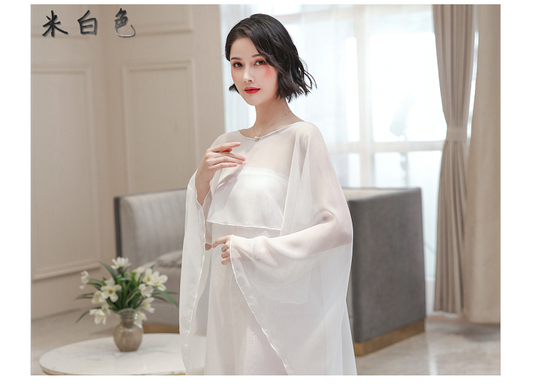 (妈妈款)搭配旗袍披肩春夏夏季新娘薄纱配的白色配饰大码优雅防晒雪纺