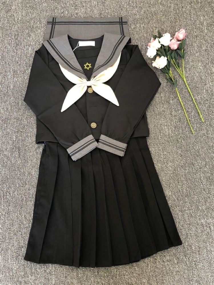 精選大碼套裝用品jk制服初學者衣服水手服女裝大樂迪純黑色短裙5xl