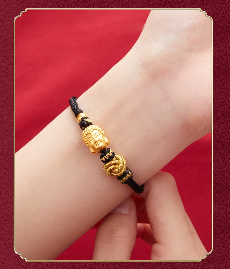 老凤凰金佛头黄金手链女3硬金双面佛大日如来佛999足金转运珠佛祖手串