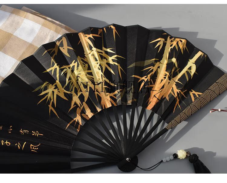 且试天下扇子杨洋且试天下同款黑丰息扇子男扇汉服古风折扇中国风绢布