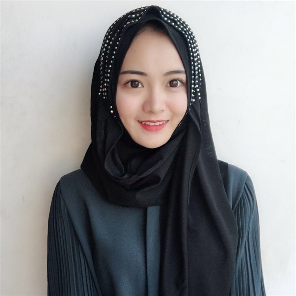 (盖头莎巾)回族女人的套头纱巾头巾冰丝烫钻方便款夏季民族风 粉色