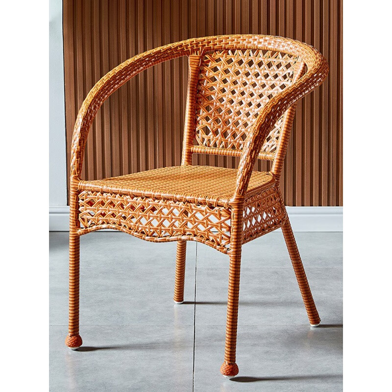 夏天户外藤椅单人简约庭院扶手靠背椅家用阳台老人室外休闲编织腾椅子