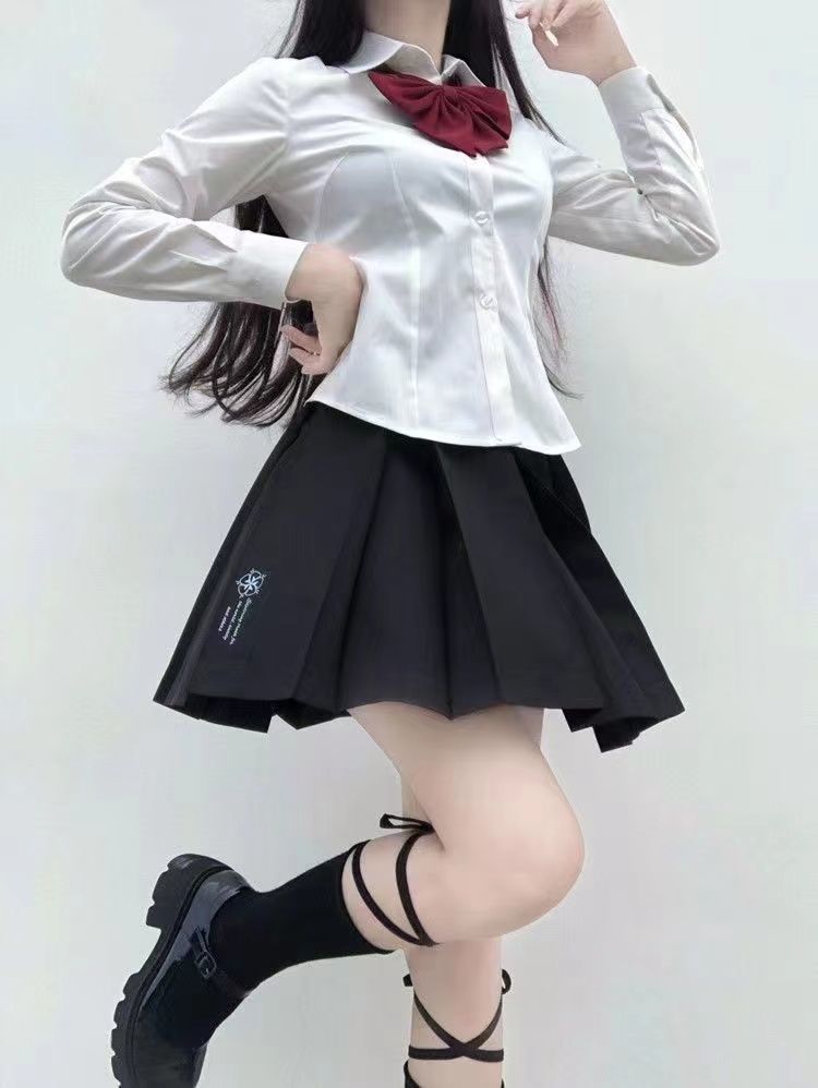 【花崎子】不良少女jk制服紧身衬衫女学生收腰衬衣修身纯欲上衣潮sn