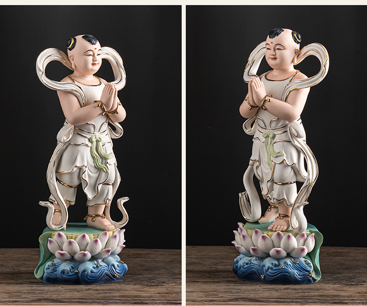 陶瓷善财童子龙女金童玉女供奉用观世音菩萨像佛像对童 8寸童子白瓷款