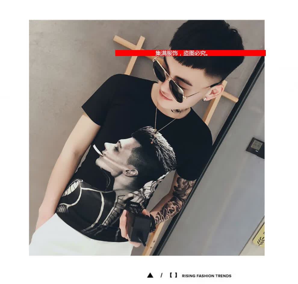 华天牧社会人紧身衣服男装短信t恤男修身潮流时尚抖音网红潮牌短袖体